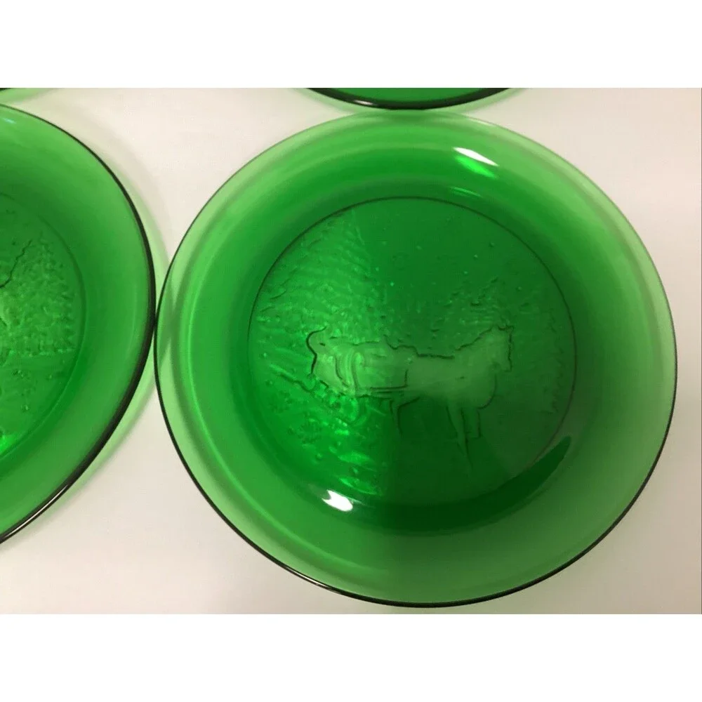 arcoroc sleigh ride salad dessert green glass plate 7.5” set of 4